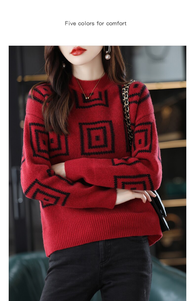 Half Height Collar Pure Woolen Sweater Women's Autumn And Winter New Fashion Age Reducing Loose Slim Casual Undercoat Sweater