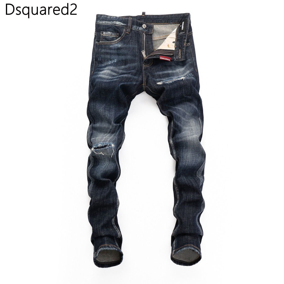 Dsquared2 jeans original quality dsq2 brand mens jeans Men straight denim trousers zipper Slim blue hole elastic jeans men