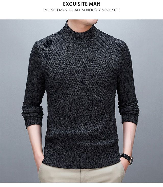 Stylish Solid Color Stand Collar Loose All-match Knitted Sweater Men Clothing 2022 Autumn New Casual Pullovers Warm Korean Tops