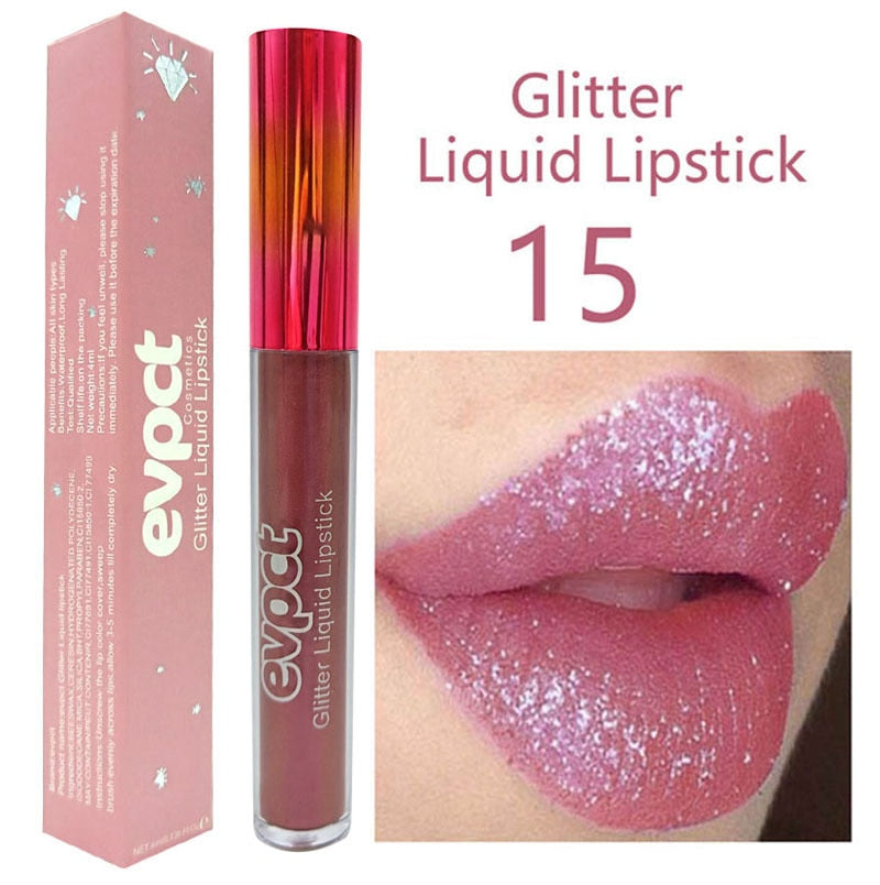 15 Colors Sexy Shimmer Diamond Glitter Lip Gloss Matte Liquid Lipstick Long Lasting Waterproof Pearl Velvet Lipgloss Lip Makeup