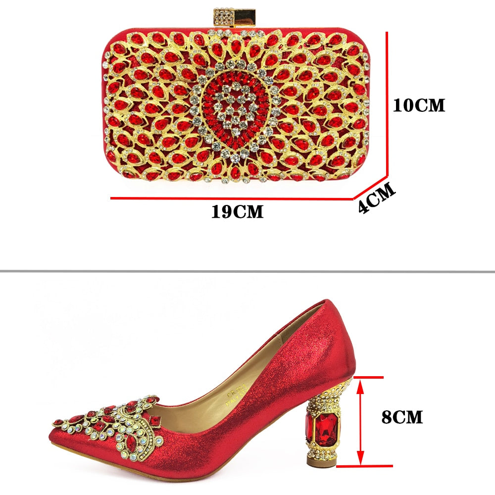 2022 Italian Design Women's Catwalk Shoes Designer Heels Pointed Rhinestone Embroidered Wedding Party Shoes and Bag Set