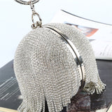 Rhinestone Evening Clutch Bag Ladies pochette Tassel Band Bracelet Party Banquet Women's Bag Gold wristband Spherical purses