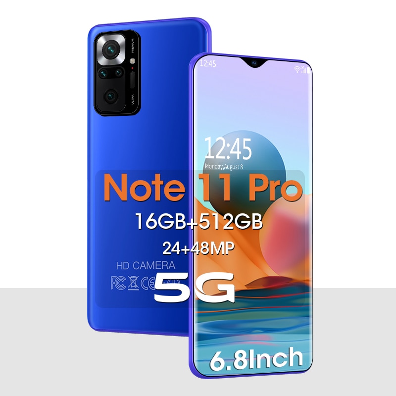 2022 Note 11 Pro Global Version 6.8 inch Smartphone 16+512GB Cellphone 48MP Mobile Phones 5G Network Unlocked Smartphone Celular