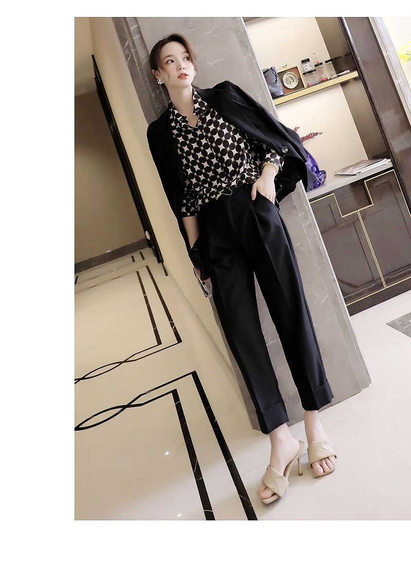 Office Lady Elegant Geometric Print Button Chiffon Shirt Spring Autumn 2022 Polo-Neck Long Sleeve Loose Blouse Women's Clothing