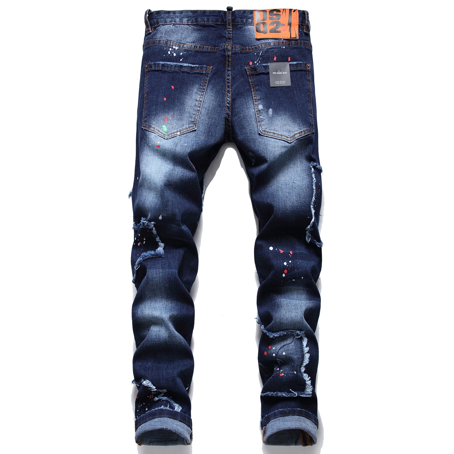 High Quality Fashion Stitching Jeans Slim Cotton Zipper Mid-Waist Casual Hip Hop Motorcycle Street Style Dtretch Pants