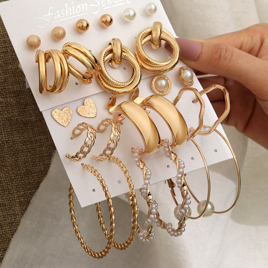 Geometric Hoop Earrings Set for Women Statement Vintage Pearl Punk Heavy Metal Circle Round Gold Earrings Fashion Jewelry Gifts