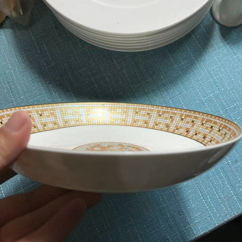 Free combination of high-end bone china single bowl dish Jingdezhen European luxury gilt edged tableware set