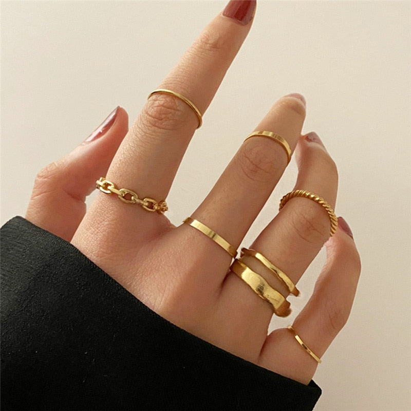 KOTiK Trendy Bohemian Midi Knuckle Ring Set For Women Gold Color Crystal Heart Flower Moon Geometric Finger Rings Jewelry Gifts