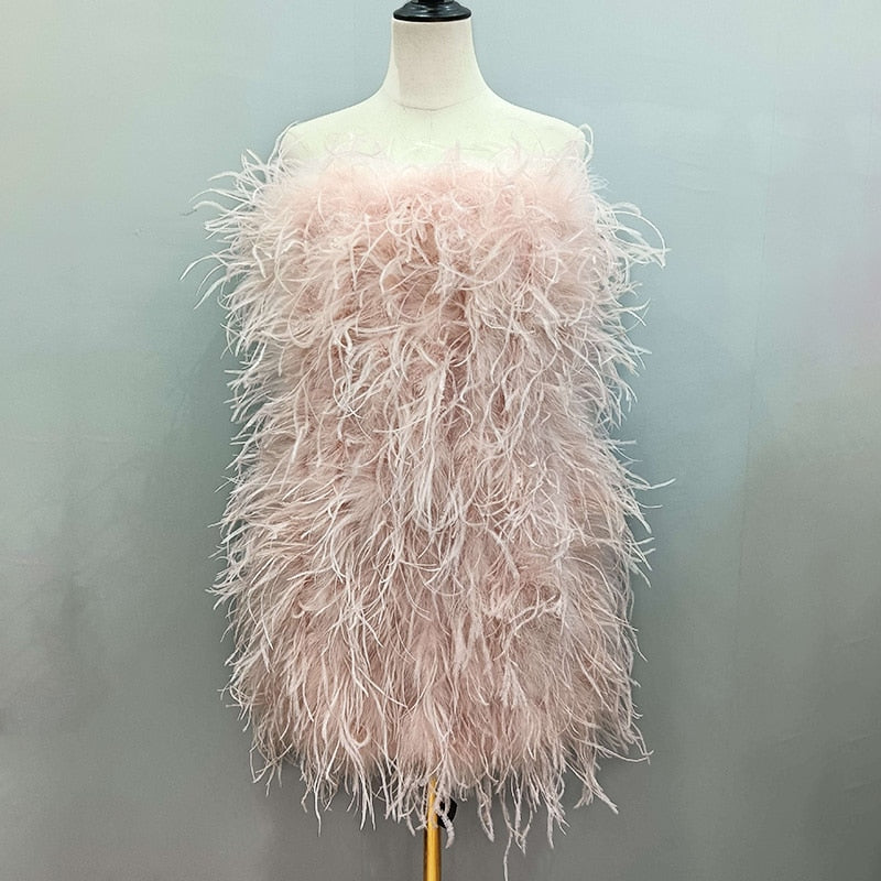 Elegant 100% Ostrich Feather Mini Cocktail Dresses 2022 Sexy Strapless Short Prom Dress Wedding Birthday Party Gowns S4082