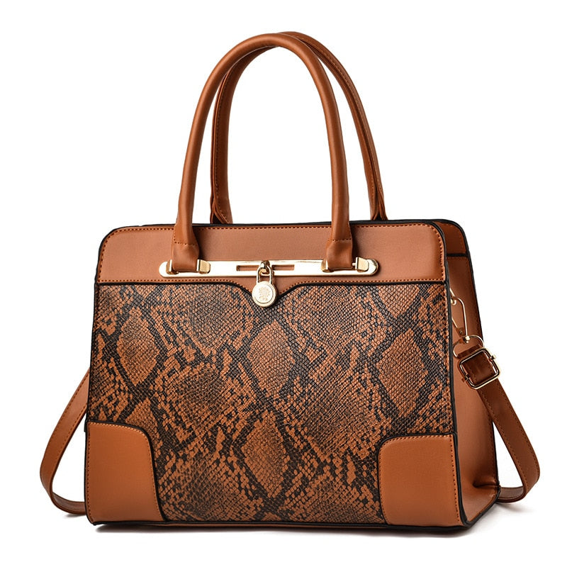 Women Top Handle Handbag Large Capacity Snake Pattern Shoulder Bag Ladies Women Bags Luxury Brand High Quality Women's Handbag