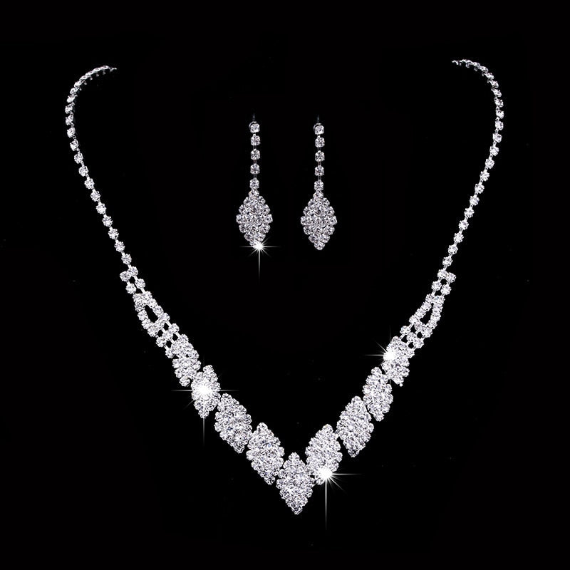 New Fashion Crystal Bride 2 Piece Set Rhinestone Wedding Dress Party Necklace Earring Set Women's High Grade Jewelry Gift