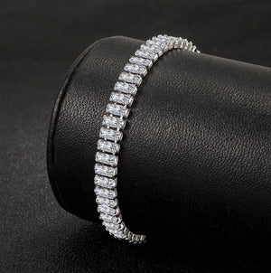 Solid 925 Sterling Silver 15-21CM Created Moissanite Diamond Tennis Charm Bracelets for Women Wedding Fine Jewelry