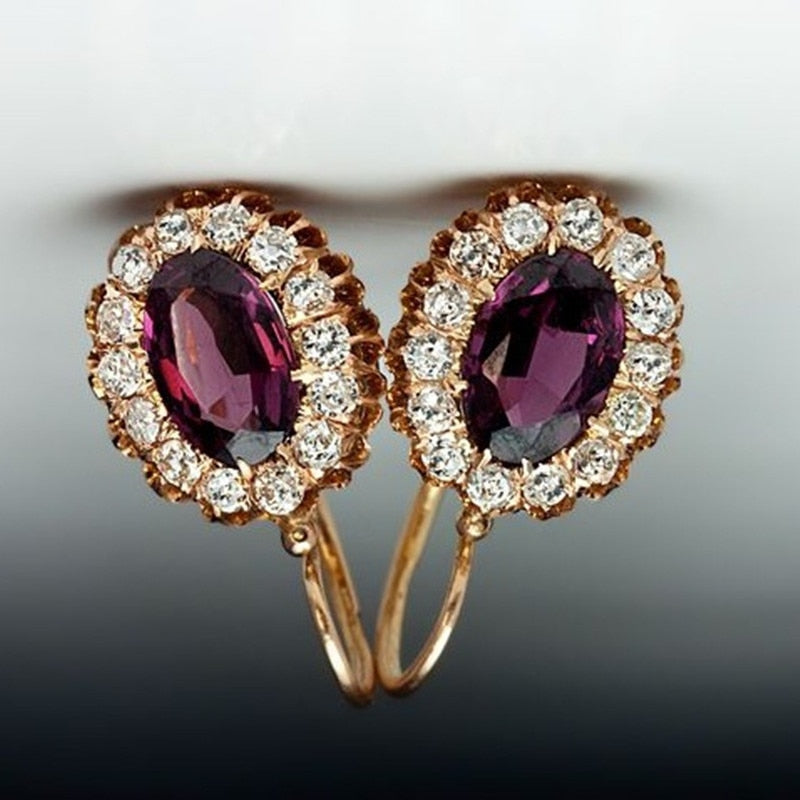 2022 New Purple Gemstone Oval Earrings European and American Diamond High-end Luxury Fashion Personality Earrings