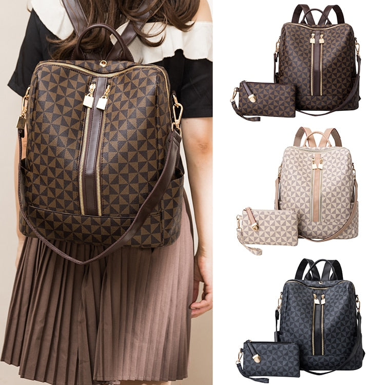 Women Backpack Bag And Purses 2 In 1 2022 New Luxury Designer With Shoulder Strap Plaid Leather Fashion Female Bucket Handbags