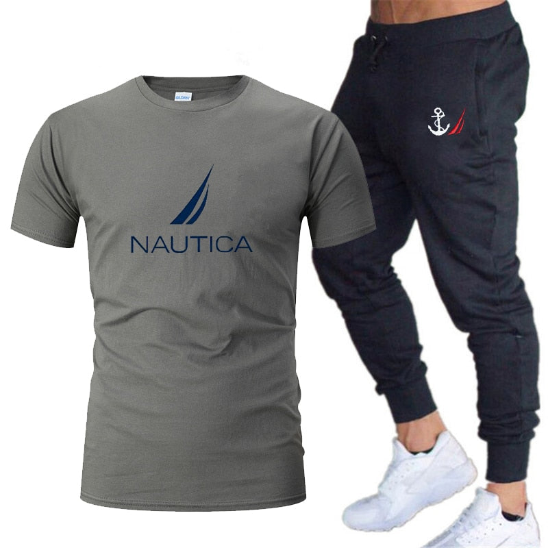 Brands Mens Nautica Fashion T-Shirts and Pant Sets Summer ActivewearJogging Pants Streetwear Harajuku Casual Tops men's clothing