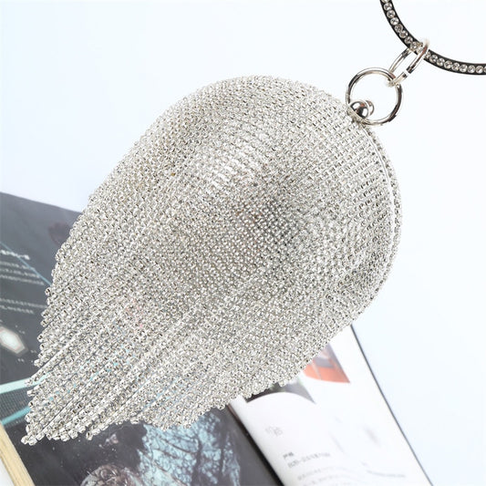 Rhinestone Evening Clutch Bag Ladies pochette Tassel Band Bracelet Party Banquet Women's Bag Gold wristband Spherical purses