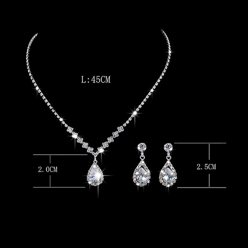 New Fashion Crystal Bride 2 Piece Set Rhinestone Wedding Dress Party Necklace Earring Set Women's High Grade Jewelry Gift