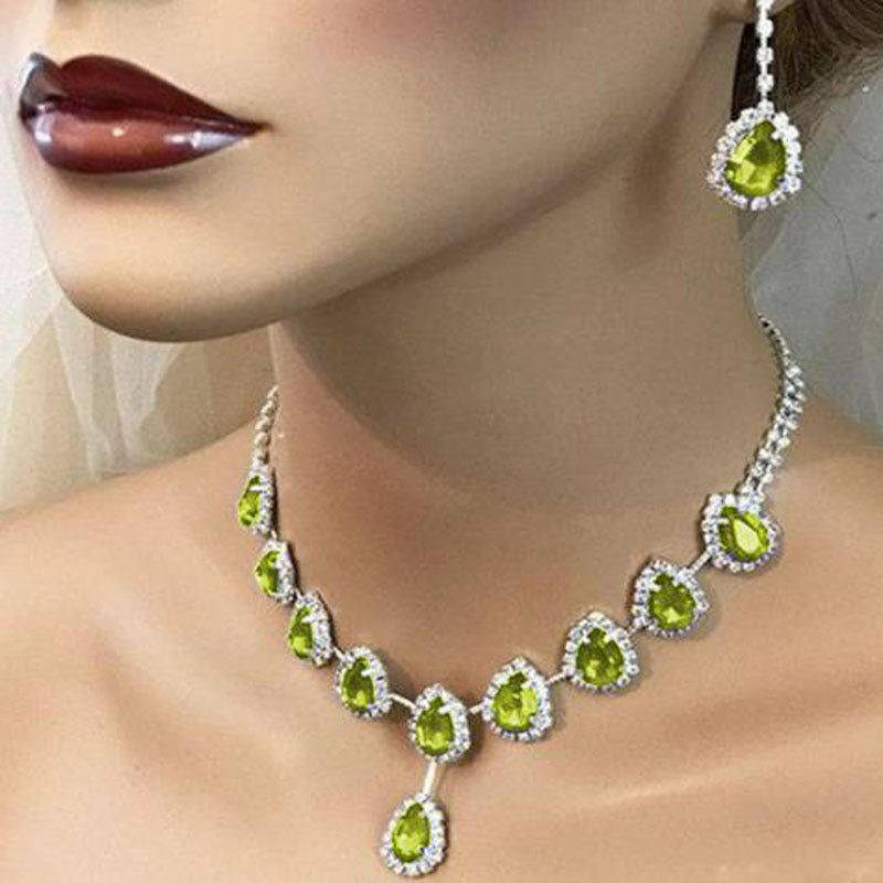 Fashionable Temperament Red Crystal Necklace Bride Wedding High-end Shiny Accessories European and American New Luxury Jewelry