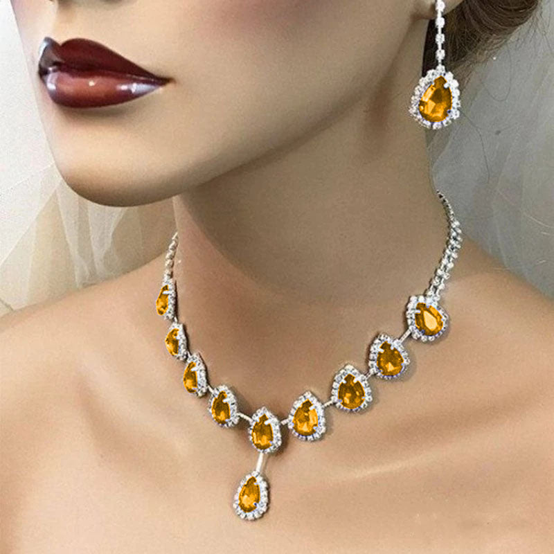 Fashionable Temperament Red Crystal Necklace Bride Wedding High-end Shiny Accessories European and American New Luxury Jewelry