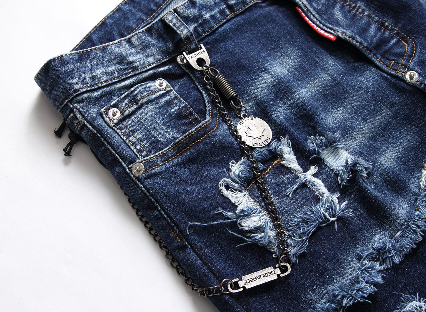 High Quality Fashion Stitching Jeans Slim Cotton Zipper Mid-Waist Casual Hip Hop Motorcycle Street Style Dtretch Pants