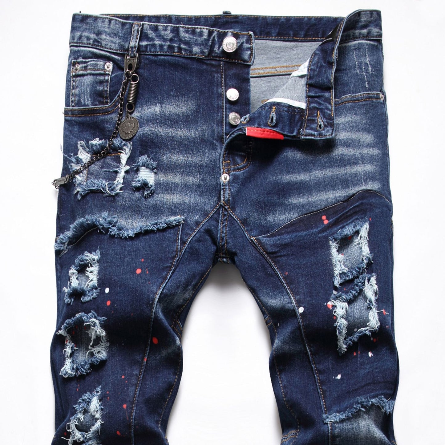 High Quality Fashion Stitching Jeans Slim Cotton Zipper Mid-Waist Casual Hip Hop Motorcycle Street Style Dtretch Pants