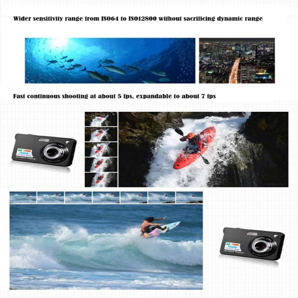 18 Mega Pixels LCD Rechargeable HD Digital Camera CCD Video Camera Indoor Outdoor for Adult/Student/Kid Camcorder Photography