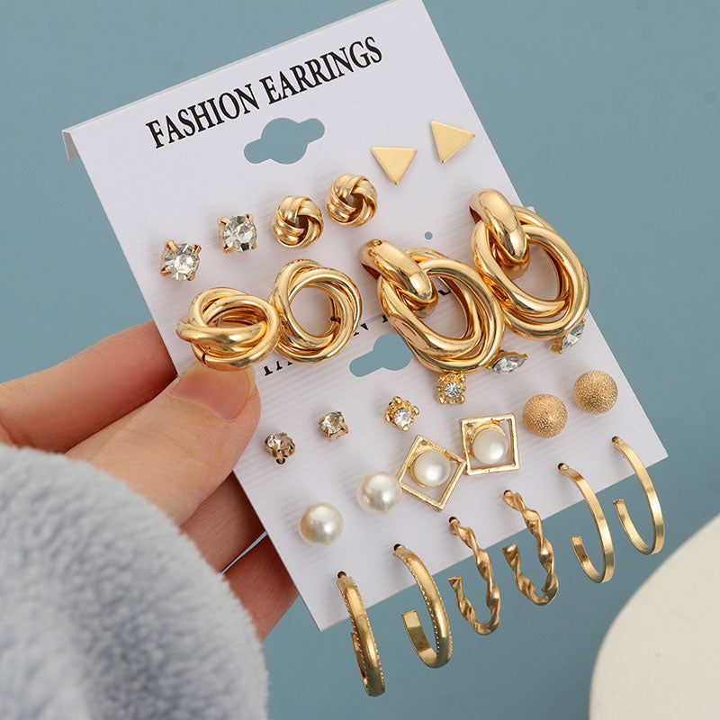 Geometric Hoop Earrings Set for Women Statement Vintage Pearl Punk Heavy Metal Circle Round Gold Earrings Fashion Jewelry Gifts