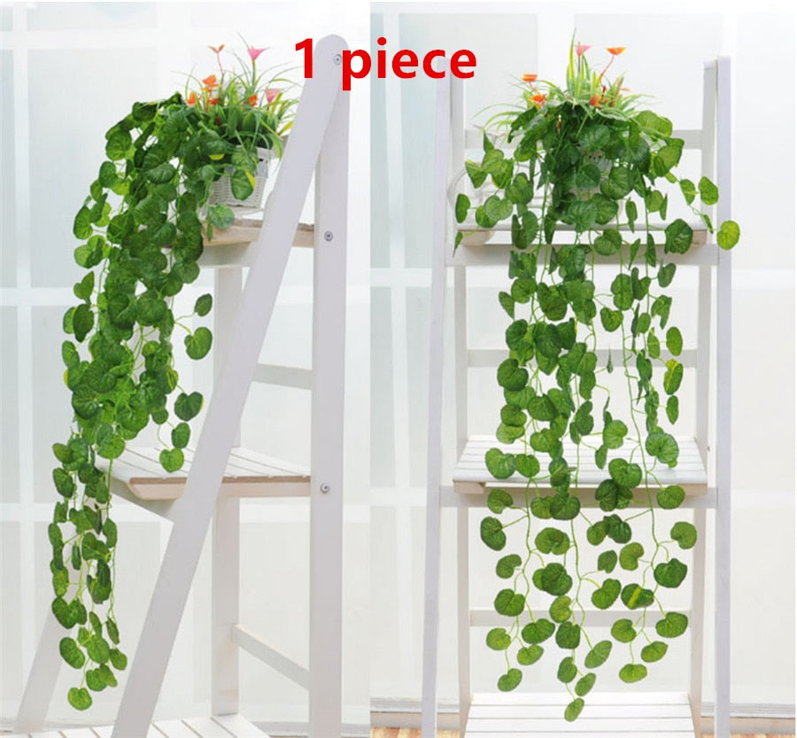 90cm Artificial Vine Plants Hanging Ivy Green Leaves Garland Radish Seaweed Grape Fake Flowers Home Garden Wall Party Decoration