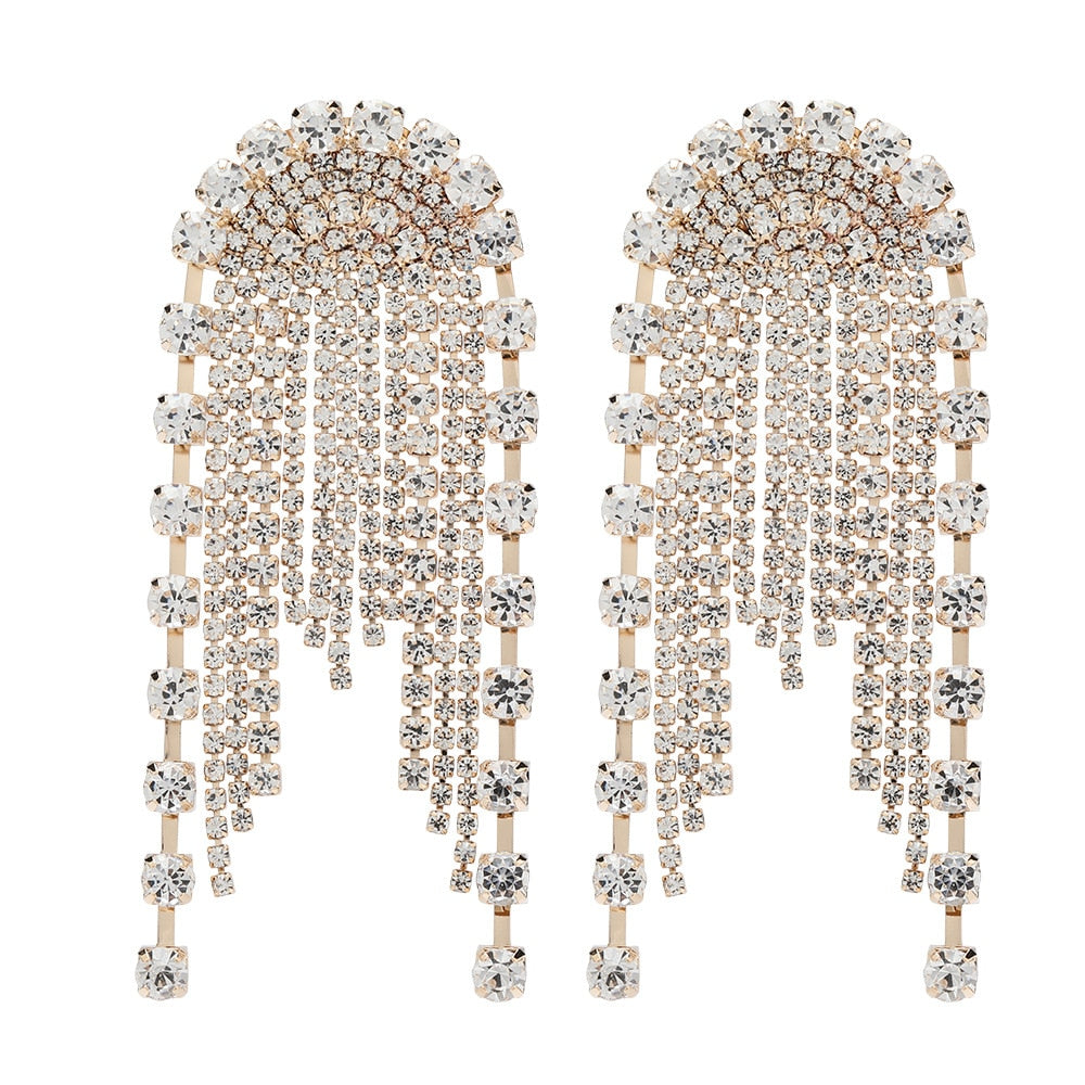 Europe And America New Exaggerated Full Rhinestone Tassel Earrings For Women Party Wedding Statement Jewelry Long Earings Gifts