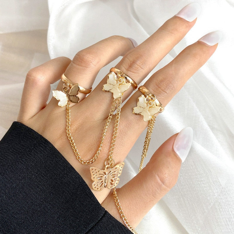 Boho Gold 22pcs Heart Rings Set For Women Vintage Geometric Cross Pearl Butterfly Finger Rings Women's 2022 Trendy Jewelry Gift