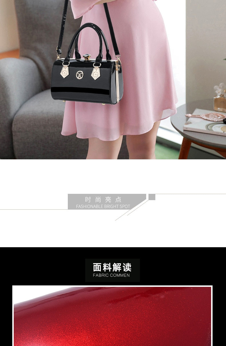 New Luxury Patent Leather Women'S Bags Europe Diamond Ladies Handbags Bright Shoulder Bag Famous Brand Ladies Wedding Party Bags