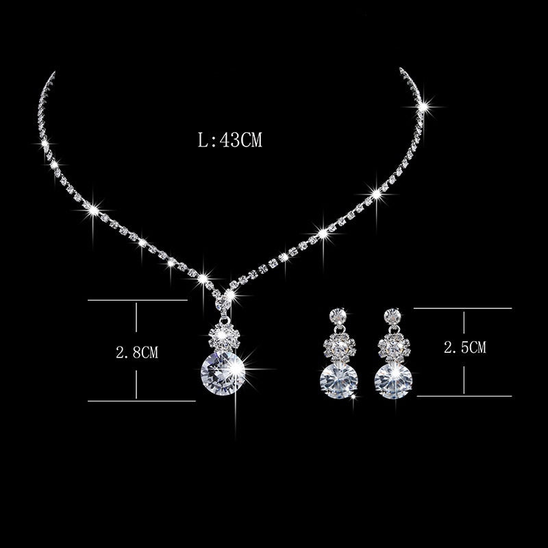 New Fashion Crystal Bride 2 Piece Set Rhinestone Wedding Dress Party Necklace Earring Set Women's High Grade Jewelry Gift