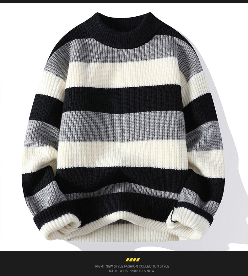 High End Men's Winter Sweater Pullover Clothing Korean Classic Multicolor stripe New O Neck Anti-pilling Handsome Casual 2022