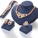 4 Pcs/Set Luxury Women's Jewelry Set Gold Plated Crystal Zircon Metal Chain Necklace Bracelet Earring Ring for Bride