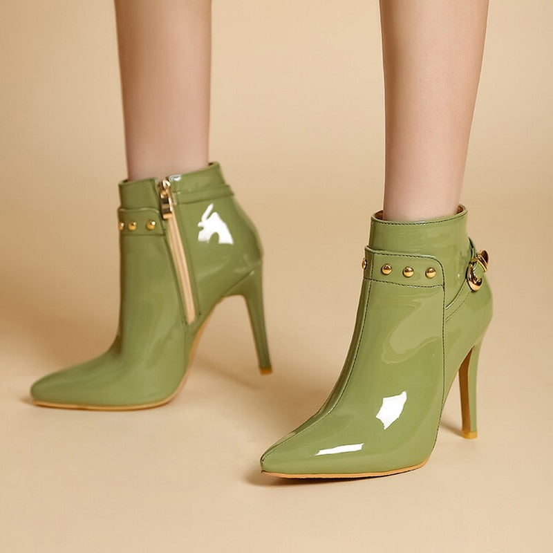 2022 Winter Fashion Black Darkgreen Women Ankle Boots Sexy High Thin Heels Lady Riding Shoes Plus Small Big Size Mid-Calf