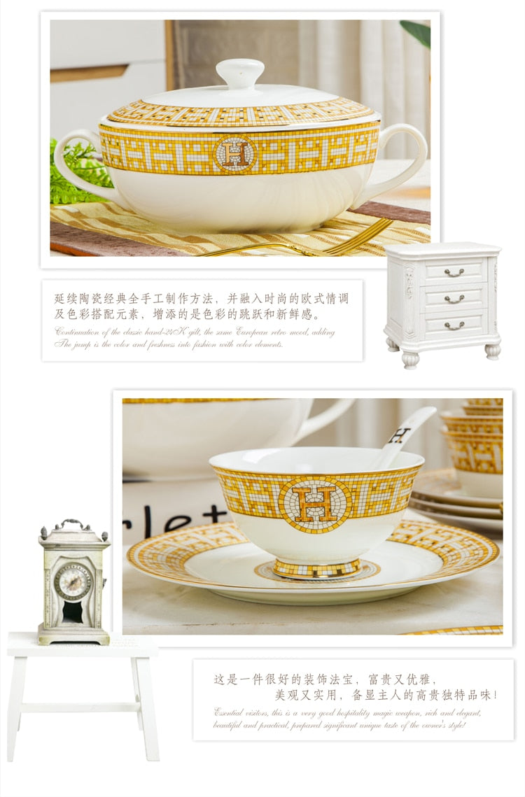 Free combination of high-end bone china single bowl dish Jingdezhen European luxury gilt edged tableware set