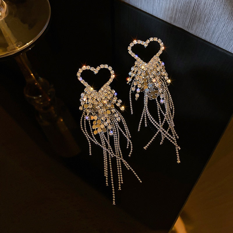 Fashion Statement Earring Long Full Rhinestone Big Earrings For Women Euorpe Evening Party Crystal Tassel Earings Wholesale