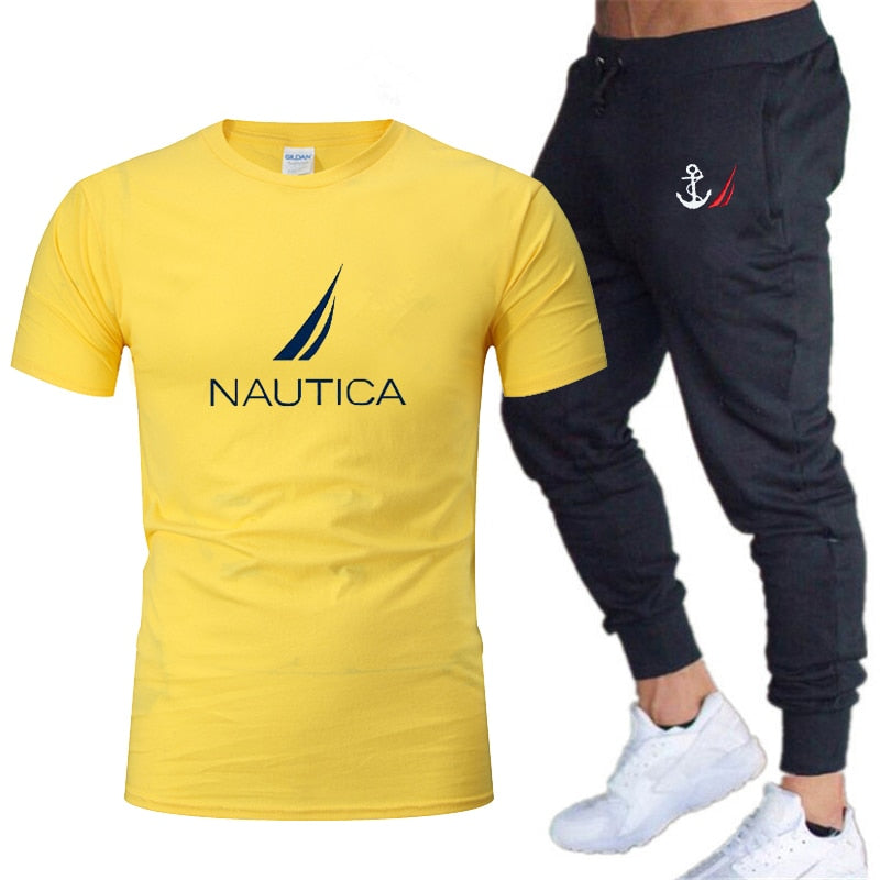 Brands Mens Nautica Fashion T-Shirts and Pant Sets Summer ActivewearJogging Pants Streetwear Harajuku Casual Tops men's clothing