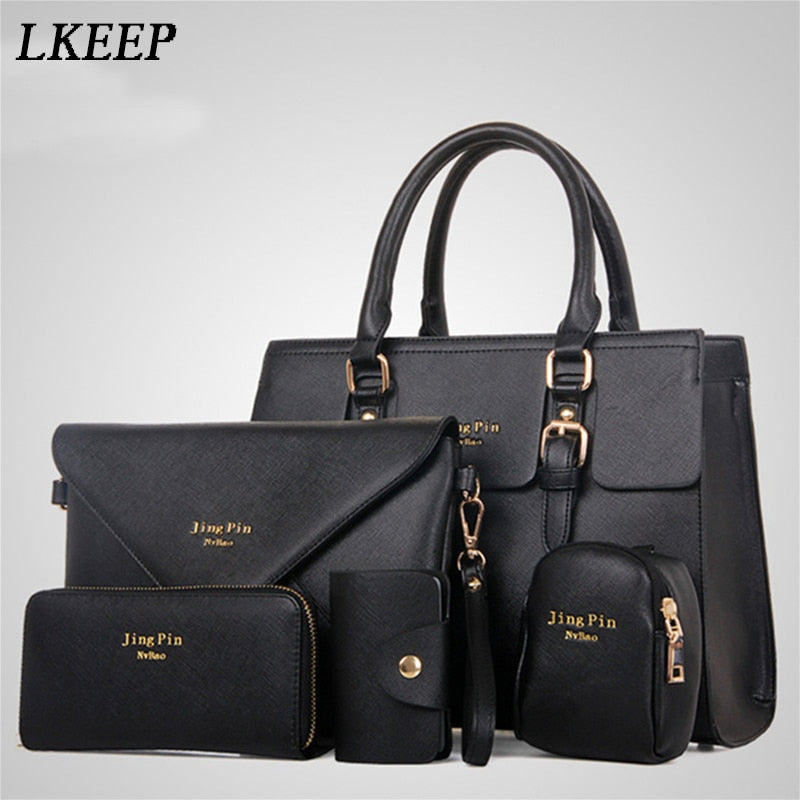 Women Fashion 5 Piece/set Handbag Purse Set Classic Messenger Bag Imitation Leather Shoulder Bag 6 Colors Ladies PU Bag