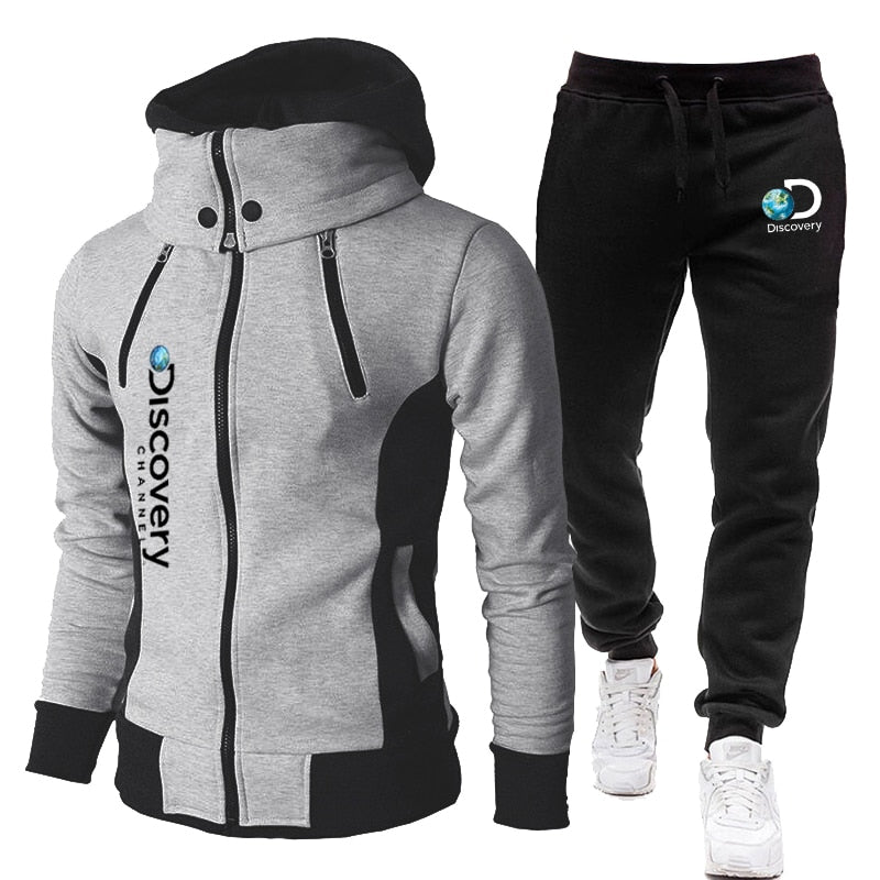 Discovery Channel Men's Zipper Hoodies Male Sweatshirt+Sweatpants Suit 2Pcs Warm Tracksuit Sets Men's Luxury Hoodies Outwear