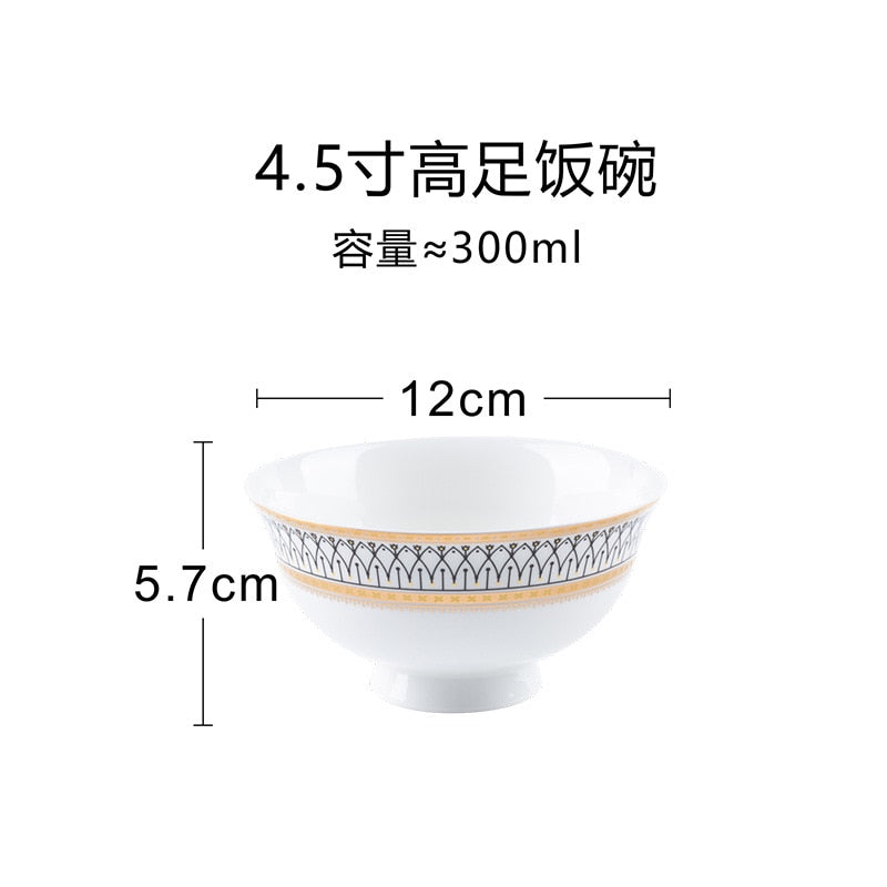 Restaurant Bone Porcelain Western Food Plate Decoration Plate Gold Lace Stamens Tableware Set Steak Plate Flat Bowl Soup Plate