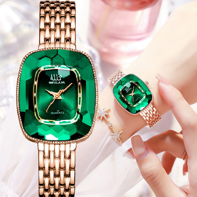 WIILAA 2022 Green Diamond Style Luxury Women Quartz Watch Creative Unique Ladies Wrist Watch For Female Clock relogio feminino