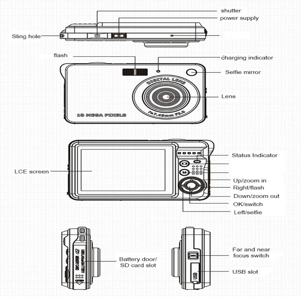 18 Mega Pixels LCD Rechargeable HD Digital Camera CCD Video Camera Indoor Outdoor for Adult/Student/Kid Camcorder Photography