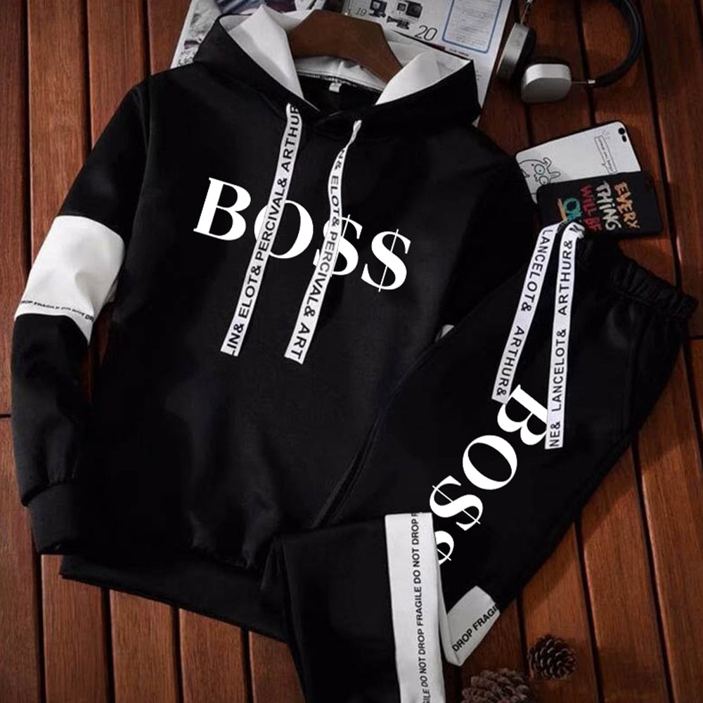 2023 Fashion Tracksuit Men's Long Sleeve Hoodie + Sport Pants Set Pullover Sweatershirt Tops and Jogging Pant Suit Casual Outfit