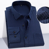 Plus Size Mans Cotton Shirts Hight Quality Business Casual Shirt Slim Fit Long-Sleeve Striped Chemise Male Formal Office Dress