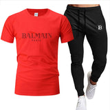 2022Men's clothes Summer brand printed cotton quick-drying short-sleeved T-shirt + trousers men's sets jogging men's tracksuit