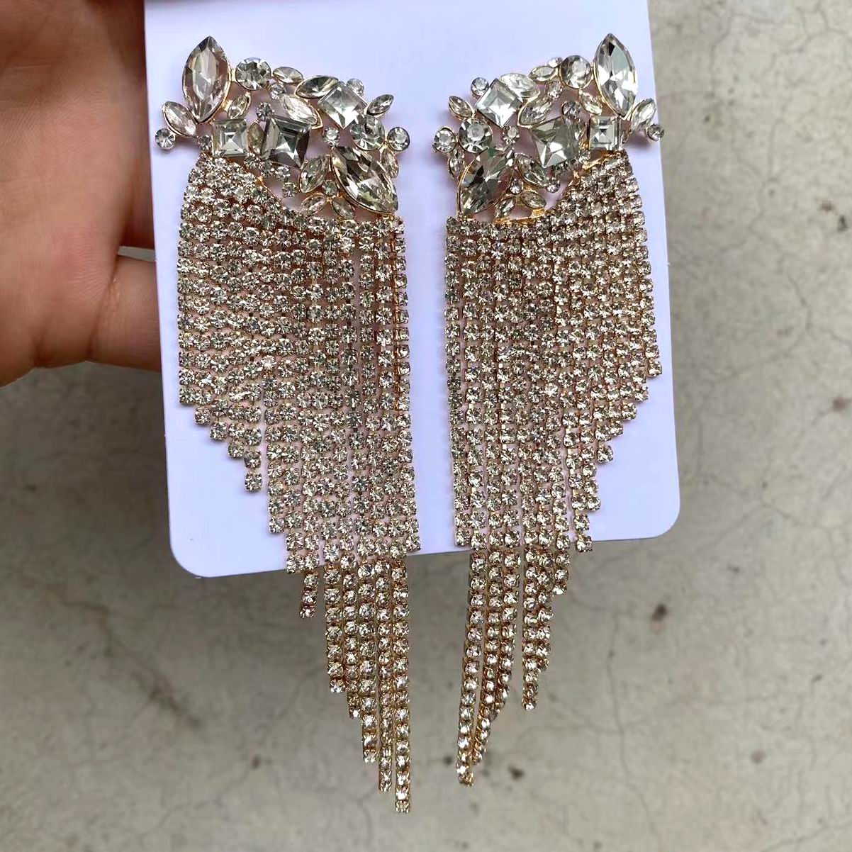 Fashion Statement Earring Long Full Rhinestone Big Earrings For Women Euorpe Evening Party Crystal Tassel Earings Wholesale