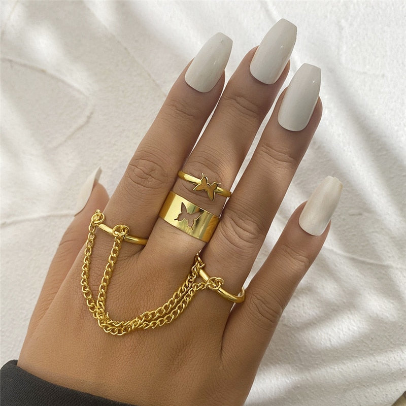 Boho Gold 22pcs Heart Rings Set For Women Vintage Geometric Cross Pearl Butterfly Finger Rings Women's 2022 Trendy Jewelry Gift