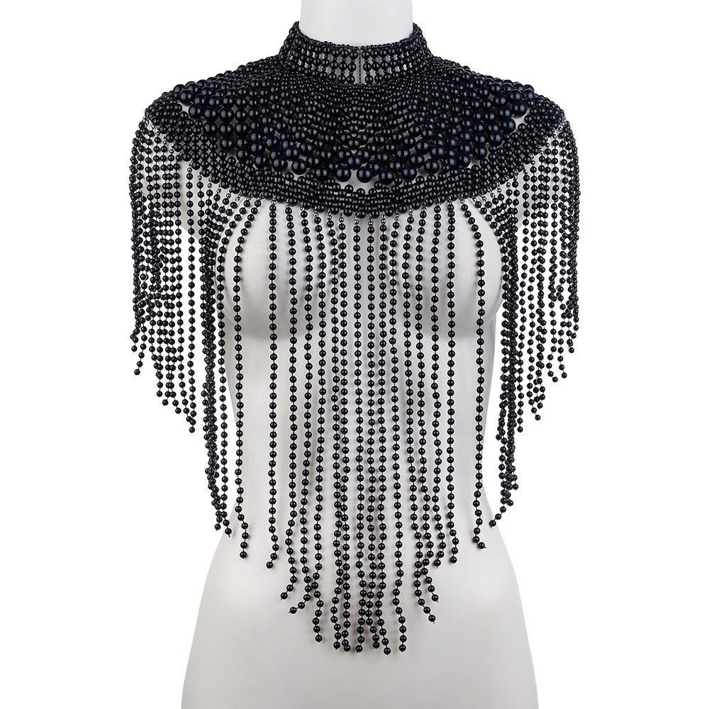 Women Pearl Shawl Necklaces Body Chain Sexy Beaded Collar Shoulder Pearl Bra Top Sweater Chain Wedding Dress Body Jewelry