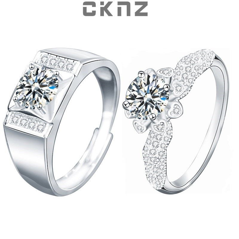 Certified Real 1.0 Ct Moissanite Diamond Sterling 925 Silver Rings for Lovers Couple LUCKY LOVE CKNZ Luxury Jewelry